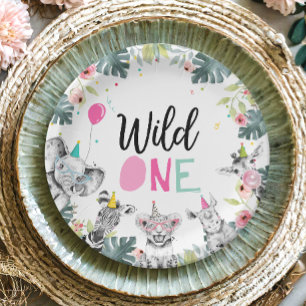 Prato De Papel Animais de festa Safari Wild One Girl Primeiro Ani