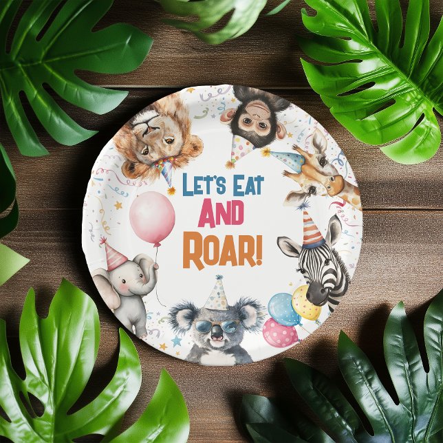 Prato De Papel Animais de Festa Selvagem Primeiro Aniversário Saf (Wild Fun Party Animals First Birthday Safari Paper Plates)