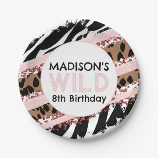 Prato De Papel Animais de festa Wild Safari Pink Girl Birthday Pa