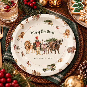Prato De Papel Animais de Natal Personalizados de Safari em Aquar