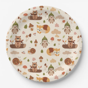 Prato De Papel Animais De Queda De Madeira Fox Deer Owl Ra