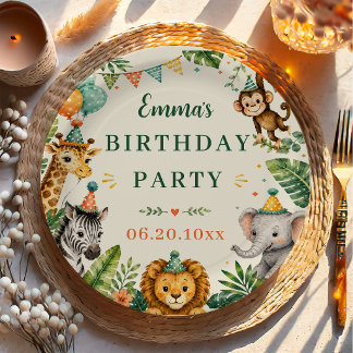 Prato De Papel Animais de Safari Aniversário