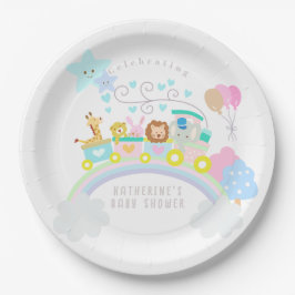 Prato De Papel Animais do comboio Pastel Branco