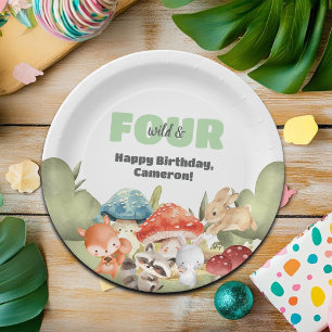 Prato De Papel Animais Fofos da Floresta Aniversário de 4 anos
