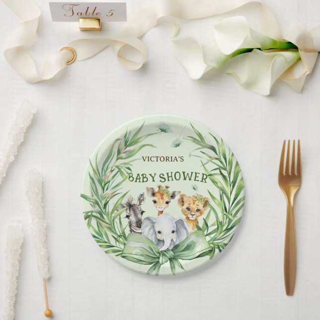 Prato De Papel Animais Fofos do Safari Chá de Bebê Arco-íris (Casamento)