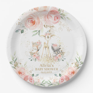 Prato De Papel Animais Quadrados De Floresta Floral Rosa-Rosa