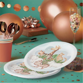 Prato De Papel Animais Selvagens com Árvore Selvagem