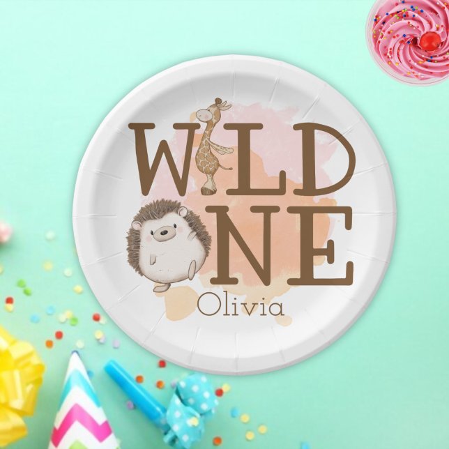 Prato De Papel Animais Selvagens de Primeiro Aniversário (wild one birthday party paper plate)