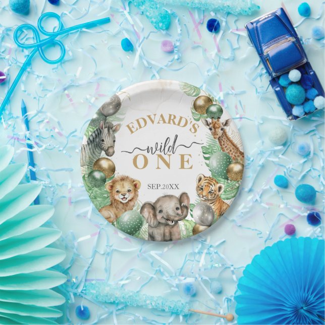 Prato De Papel Animais Selvagens Safari primeiro aniversario Balã (Festa)