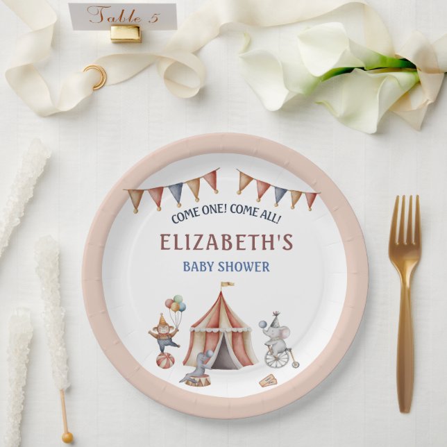 Prato De Papel Animais Whimsic Chá de fraldas de Circus (Casamento)
