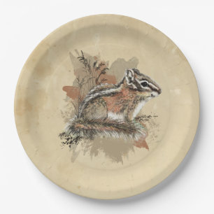 Prato De Papel Animal de vida selvagem esquilo listrado fofo aqua