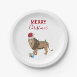 Prato De Papel Animal engraçado do Leão de Natal com Papai Noel
