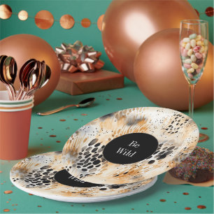 Prato De Papel Animal Leopardo Creme Preto Selvagem  