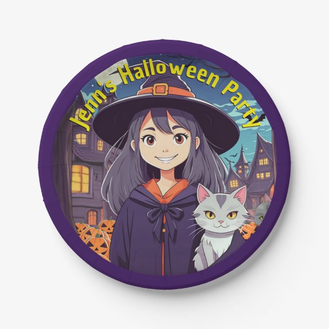Prato De Papel Anime Cat and Witch (Frente)