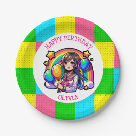 Prato De Papel Anime Girl Colorful Pop Art Birthday Personalizado