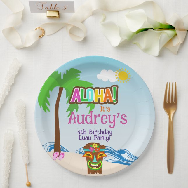 Prato De Papel Aniversário Aloha Luau (Casamento)