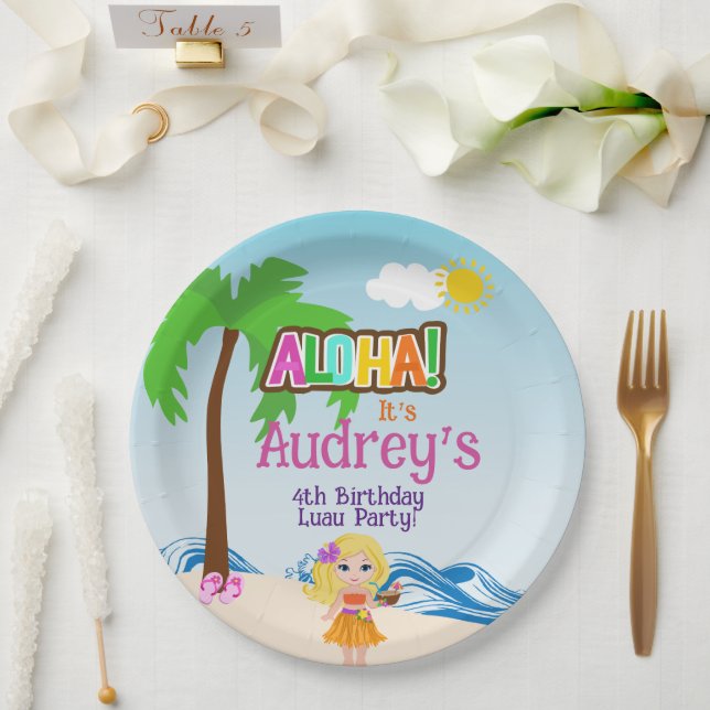 Prato De Papel Aniversário Aloha Luau (Casamento)
