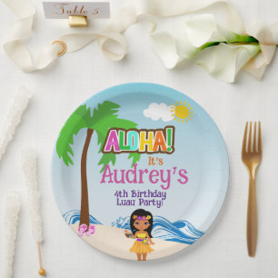 Prato De Papel Aniversário Aloha Luau