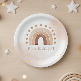 Prato De Papel Aniversário arco-íris aquarela Boho 