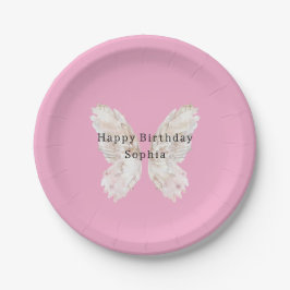 Prato De Papel Aniversário Asas de Borboleta Rosa Menininha