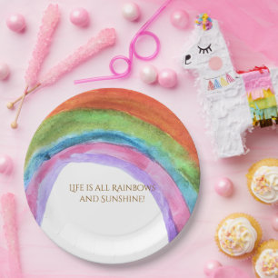 Prato De Papel Aniversário Autêntico das Cores do Arco-íris com A