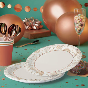 Prato De Papel Aniversário Boho Bege Creme