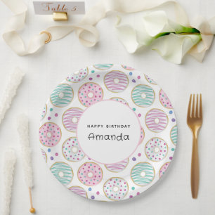 Prato De Papel Aniversário Bonito e Colorido Padrão de rosquinha