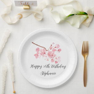 Prato De Papel Aniversário Bonito Floral Rosa-Rosa Sakura floresc