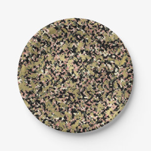 Prato De Papel Aniversário Camuflado Preto Verde Rosa Dourado Fes