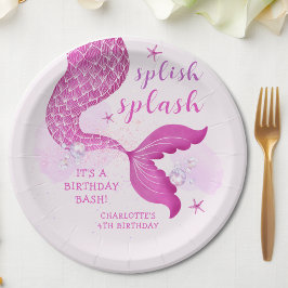 Prato De Papel Aniversário Cauda de Sereia Rosa Roxa