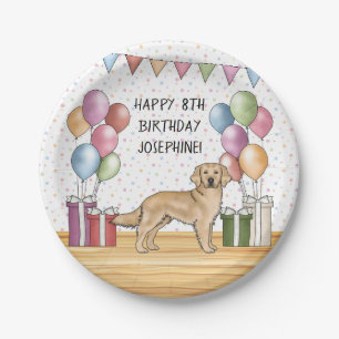 Prato De Papel Aniversário Colorido Pastel do Retriever Dourado A