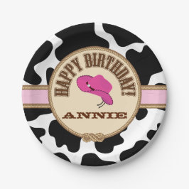 Prato De Papel Aniversário cor-de-rosa da vaqueira, placas