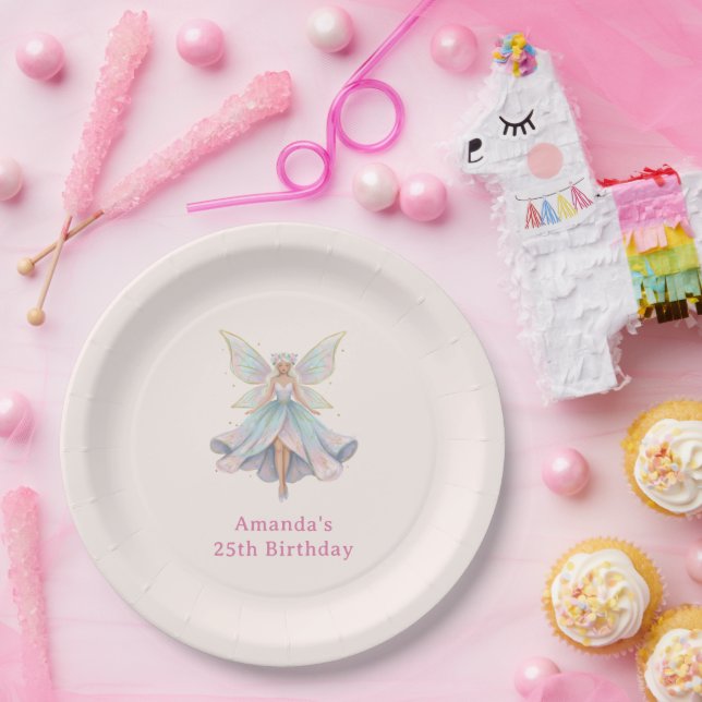 Prato De Papel Aniversário Cores Pastéis Fada Anjo Mágico (Festa)