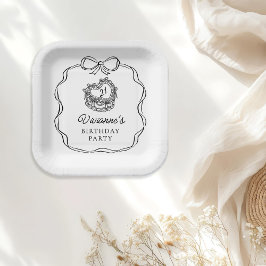 Prato De Papel Aniversário da Arco Negra Desenhada em Mão Moderna