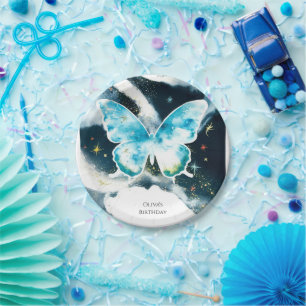 Prato De Papel Aniversário da Borboleta de Aquarela Mística