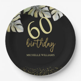 Prato De Papel Aniversário da Caligrafia de Palma Dourada Elegant