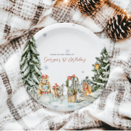 Prato De Papel Aniversário da Floresta Inverna Encantada