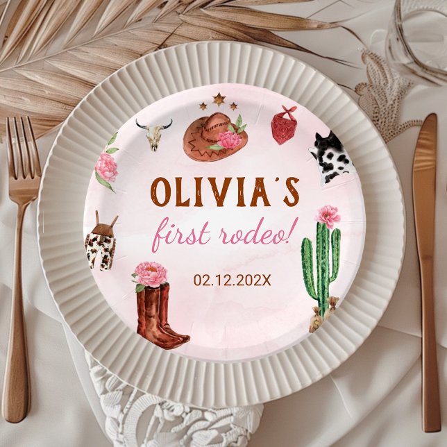 Prato De Papel Aniversário da Garota Rodeo Ocidental (Criador carregado)