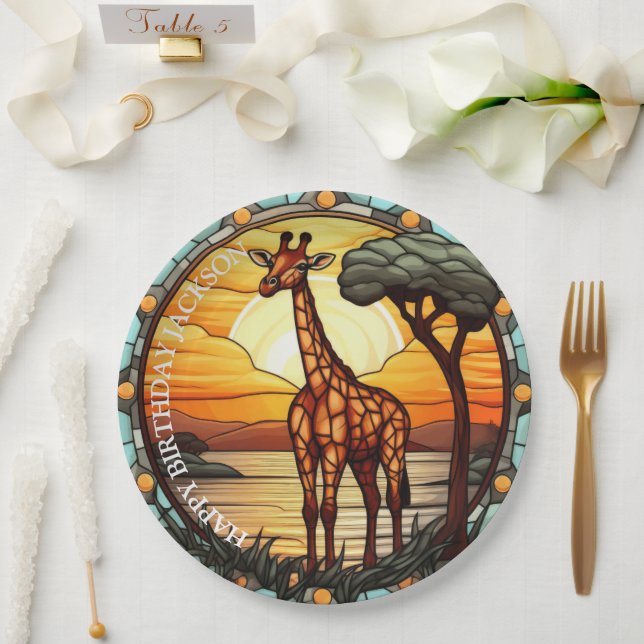 Prato De Papel Aniversário da Girafa Africana (Casamento)