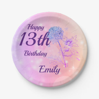 Prato De Papel Aniversário da menina feericamente cor-de-rosa da