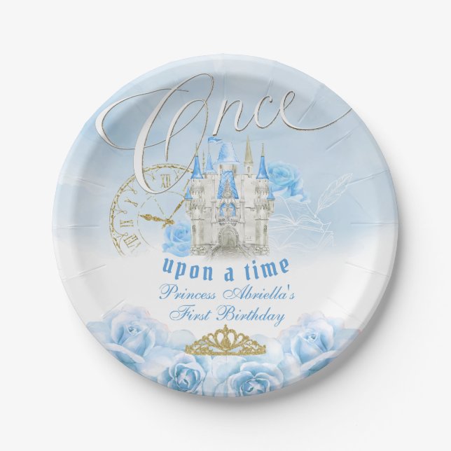 Prato De Papel Aniversário da Princesa Era Uma Vez Azul (Frente)