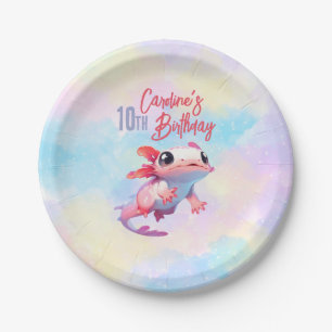 Prato De Papel Aniversário da Rainbow axolotl