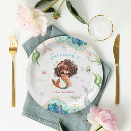 Prato De Papel Aniversário da Sereia da Glitter de Aquarela