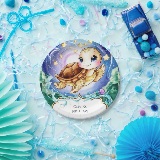 Prato De Papel Aniversário da Tartaruga das Crianças Cutes Encant (Festa)