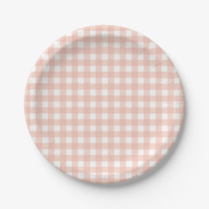 Prato De Papel Aniversário da Xadrez Gingham Rosa