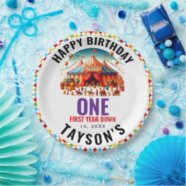 Prato De Papel Aniversário de 1 ano de Circo Carnaval Fofo Modern
