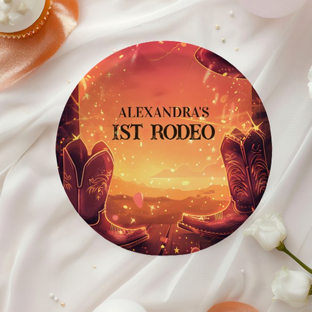 Prato De Papel Aniversário de 1 ano do Cowboy Rodeio Rústico (Criador carregado)