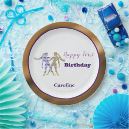 Prato De Papel Aniversário de 1 ano do Gemini Arte em Dourado e R