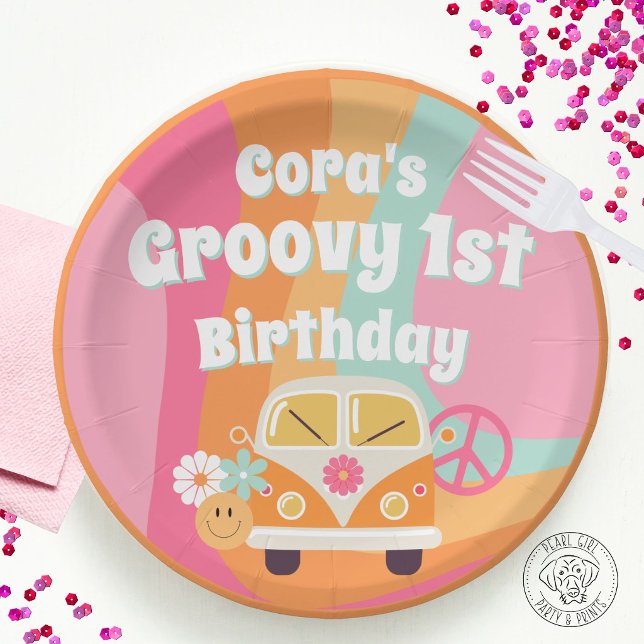 Prato De Papel Aniversário de 1 ano Groovy (Criador carregado)