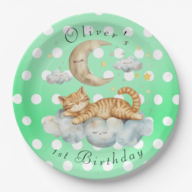 Prato De Papel Aniversário de 1 ano personalizável (Frente)